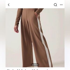 Athleta Brown Wide Leg Pants with White Stripe NWOT never worn (Rustic Beige)